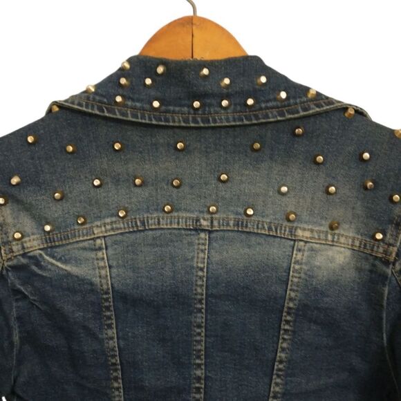 Y2K Lolita Fitted Jean Denim Jacket S Western Metal Biker Punk Grunge Stretch - Picture 6 of 16